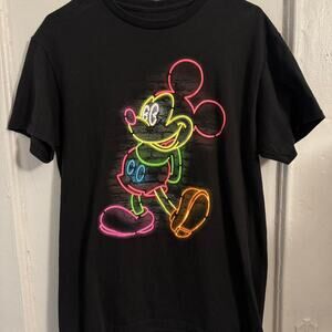 Black Mickey Mouse Neon Graphic T-Shirt Cute Animal